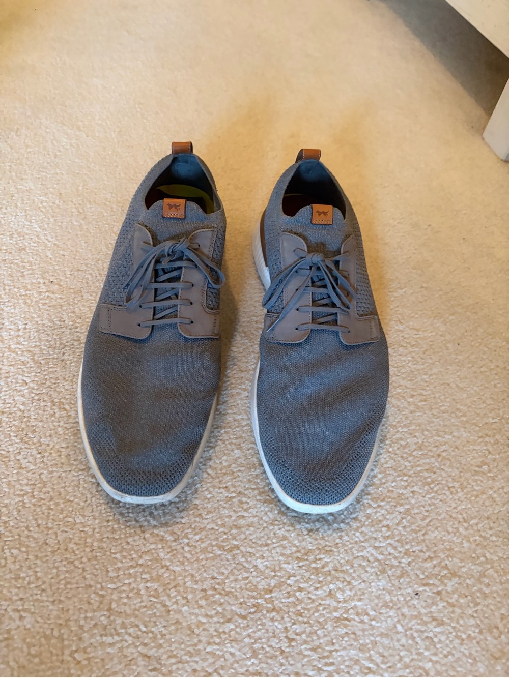 Gray Knit Slip-On Sneakers with Tan Accents